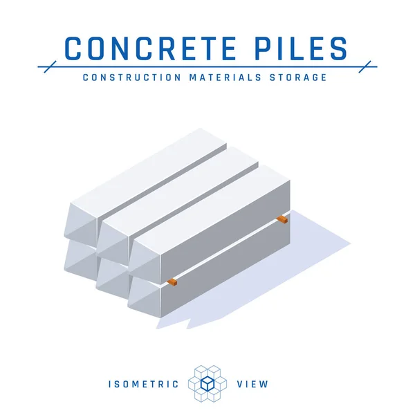 Estacas de concreto isométrico em estilo plano, vetor — Vetor de Stock