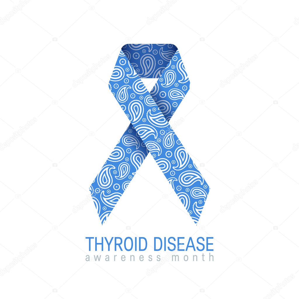 Thyroid awareness paisley ribbon in flat style