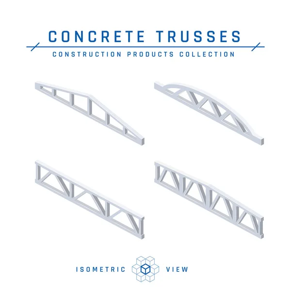 Concrete Trusses Isometric View Set Icons Architectural Designs Vector Illustration — Stock Vector