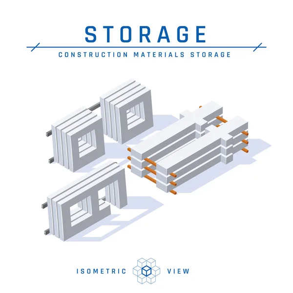 Concrete Storage Concept Precast Cement Wall Blocks Modular Buildings Stack — Stock Vector