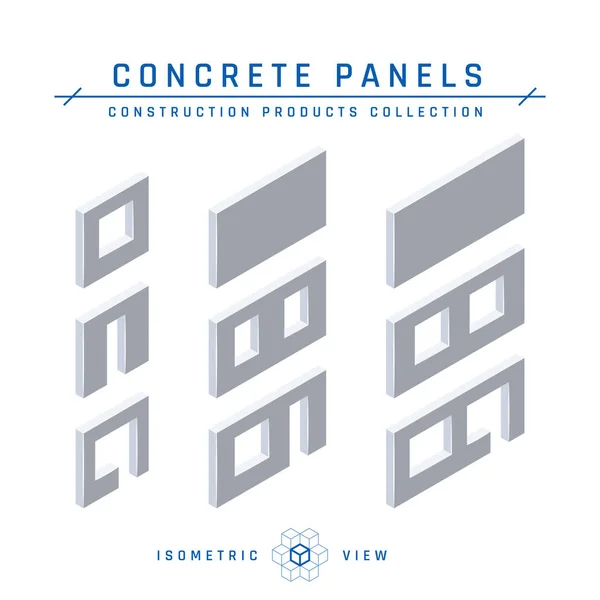 Concrete Panel Icons Precast Cement Wall Blocks Modular Buildings Isometric — Stock Vector