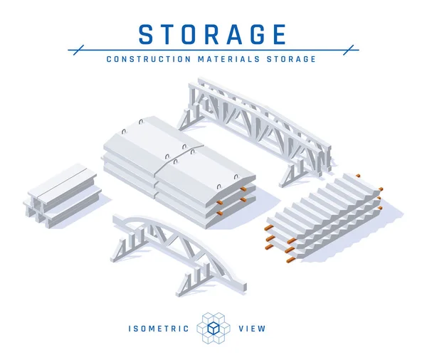 Concrete Storage Concept Isometric View Set Icons Architectural Designs Vector — Stock Vector