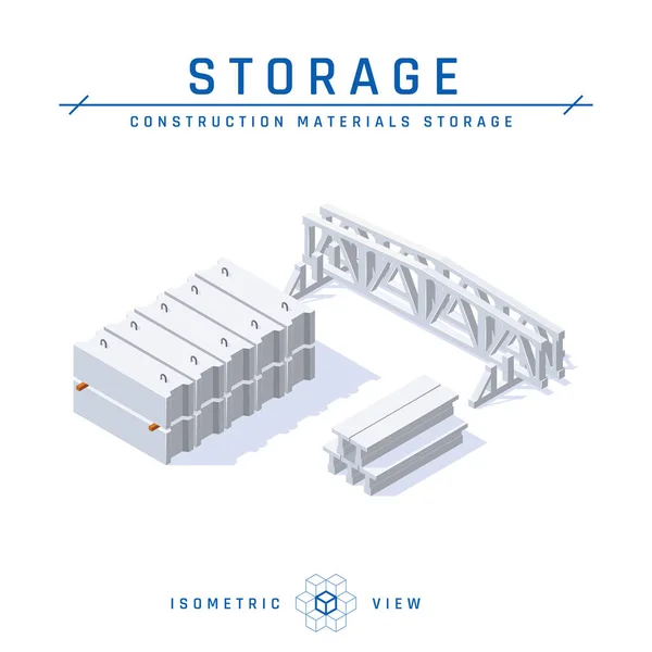 Concrete Storage Concept Isometric View Set Icons Architectural Designs Vector — Stock Vector