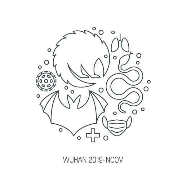 Coronavirus Rond Frame Wuhan 2019 Ncov Iconen Vorm Van Een — Stockvector