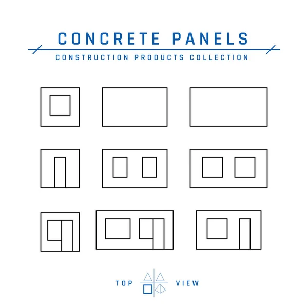 Concrete Panel Icons Precast Cement Wall Blocks Modular Buildings Vector — Stock Vector