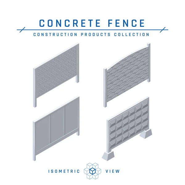 Concrete fence icons in flat style, vector — Stock Vector