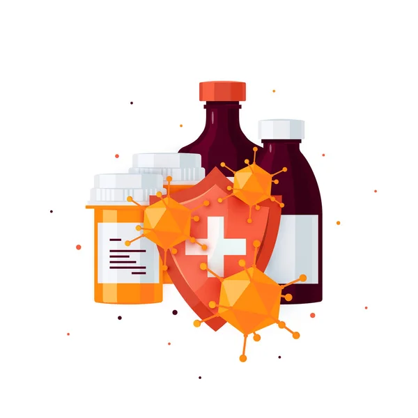 Farmacia bottiglie concetto vettoriale in stile cartone animato Vettoriali Stock Royalty Free