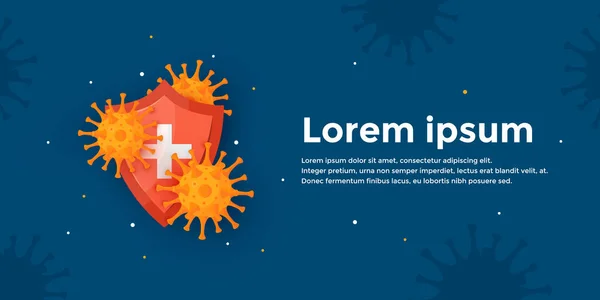 Begreppet Immunitet Medicinsk Sköld Med Virus Vektor Illustration Blå Bakgrund Royaltyfria illustrationer