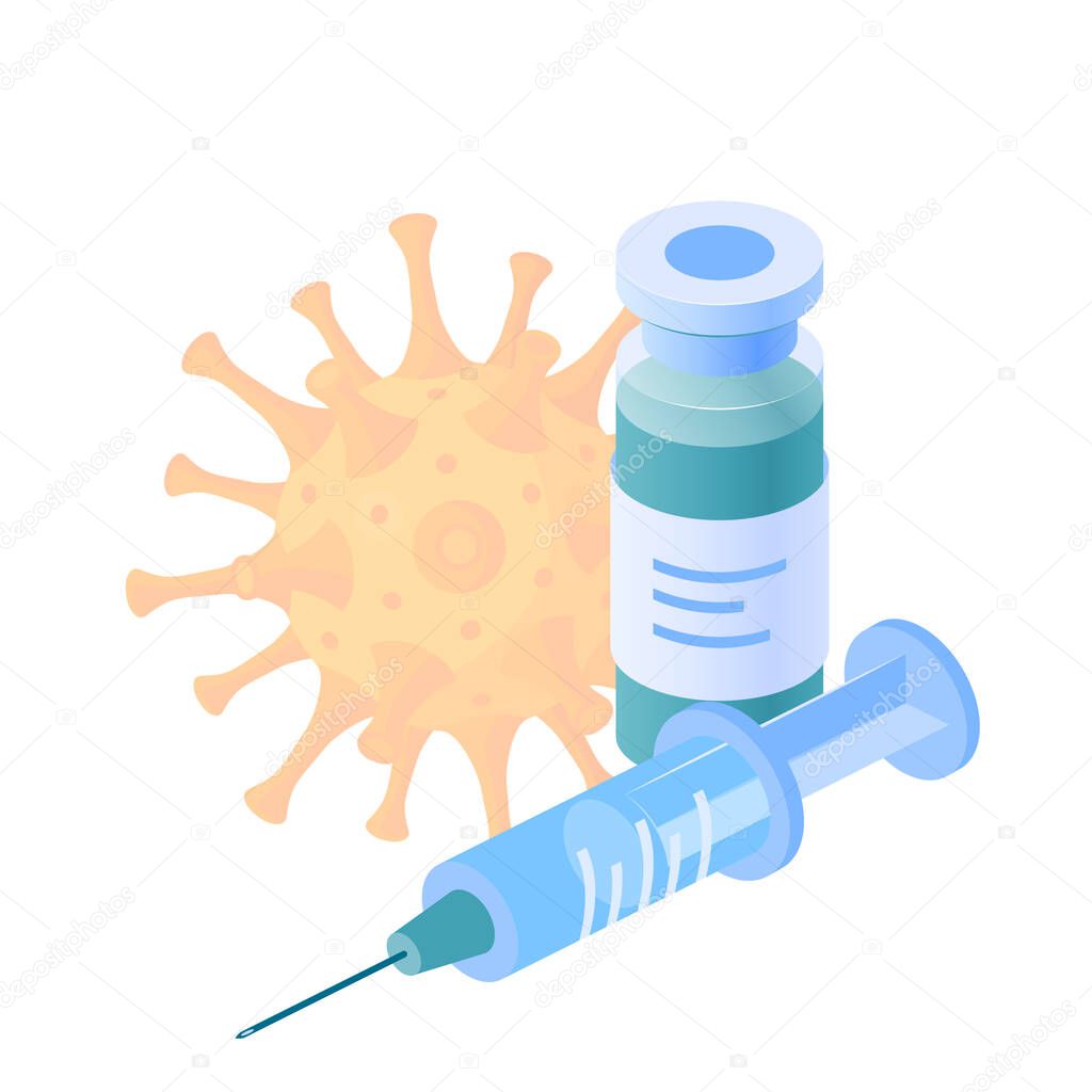 Isometric vaccine concept, vector in cartoon style