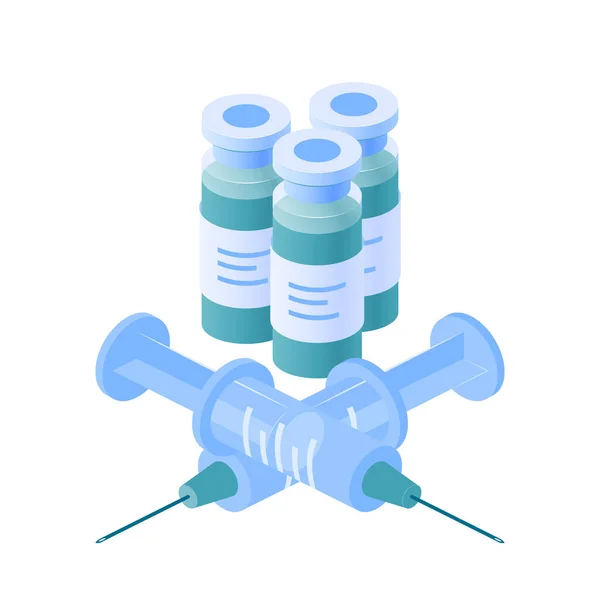 Isometrische vaccin concept, vector in cartoon stijl — Stockvector