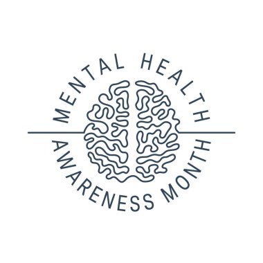 Akıl sağlığı farkındalığı ayı konsepti. Devamlı beyin çizgisi simgesi. Beyaz arkaplanda izole edilmiş vektör illüstrasyonu.