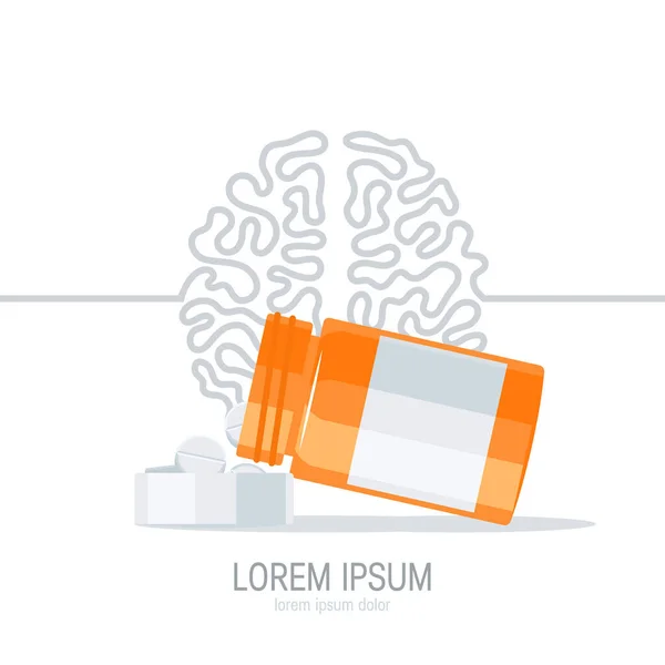 精神治療の概念 薬瓶から薬瓶に薬瓶を注ぎます 白い背景に隔離されたフラットスタイルのベクトルイラスト — ストックベクタ
