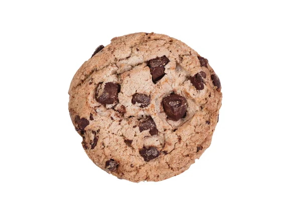 Whole dark chocolate chip cookie isolated on white background — Stock Photo, Image