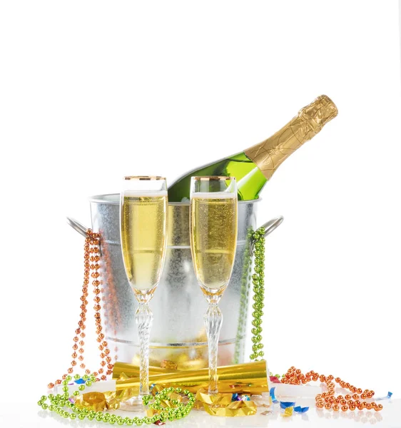 Happy New Year Celebration with Champagne for two isolated on wh — Stock Photo, Image