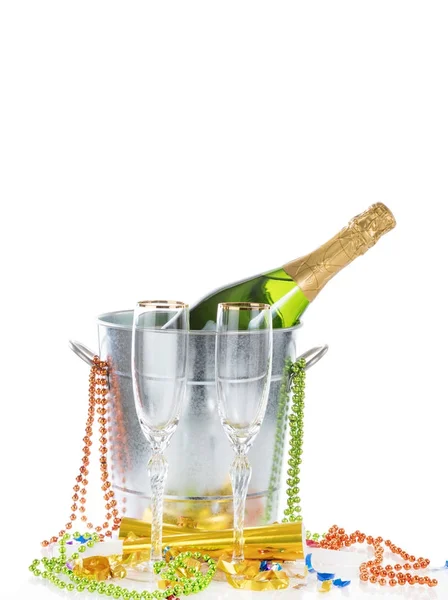 Happy New Year Celebration with Champagne in bucket for two isol — Stock Photo, Image