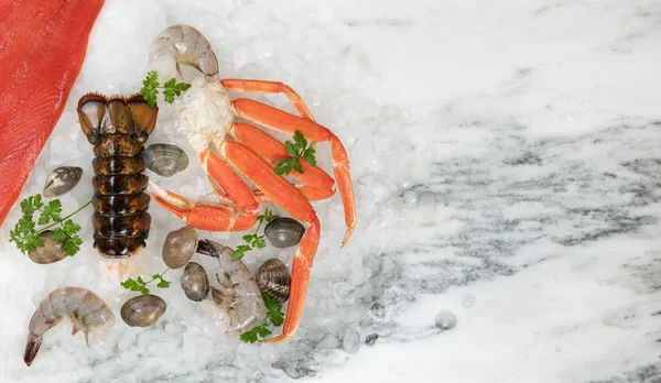 Verse zeevruchten op marmeren tafel achtergrond — Stockfoto