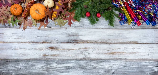 Yearend seasonal holidays on rustic white wood — Stock Photo, Image