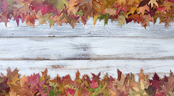 Bordas superior e inferior de decorações de folhas sazonais de outono — Fotografia de Stock