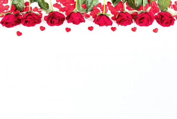 Roses and hearts on white background — Stock Photo, Image