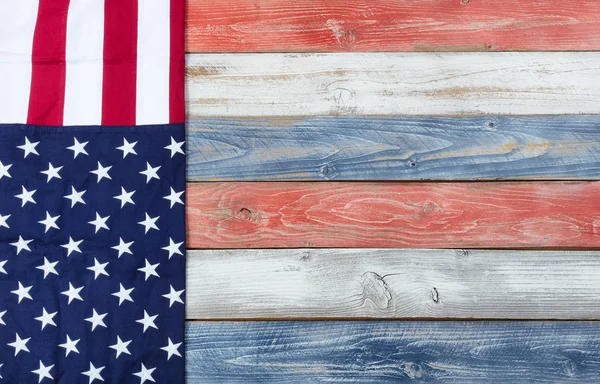 US Flag and national colors on rustic wooden planks for holiday — Stock Photo, Image