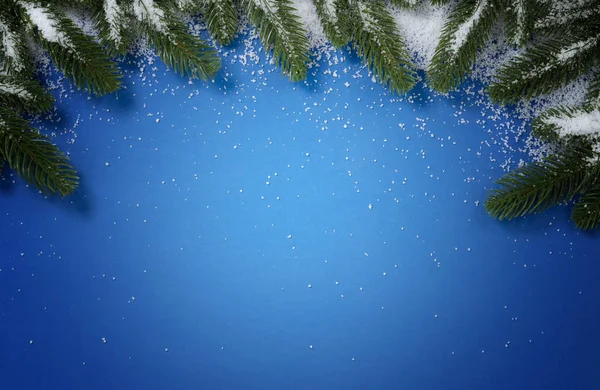 Wesołych Świąt Bożego Narodzenia górny okrąg snowy gałązki jodły granicy na — Zdjęcie stockowe