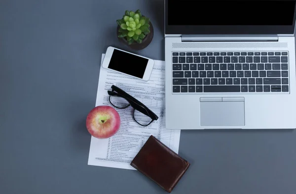 Gray Office Desktop Working Technology Working Finances Tax — Stock Photo, Image
