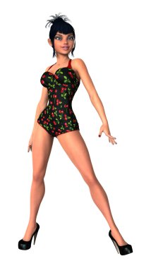 3D render Pinup kız beyaz