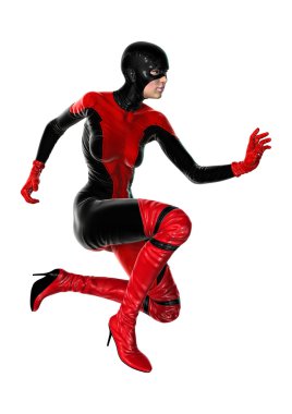 3D render kadın süper kahraman üzerinde beyaz