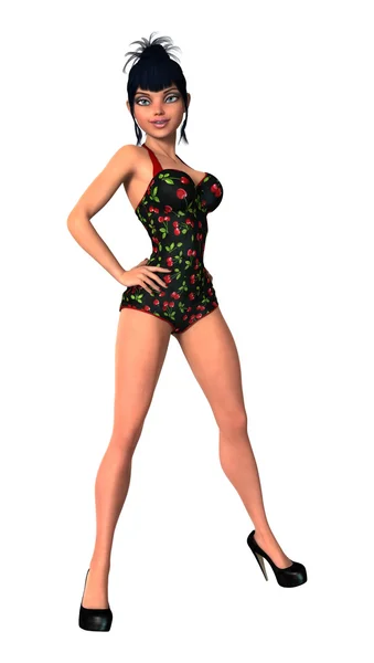 3D renderowania dziewczyna Pinup biały — Zdjęcie stockowe