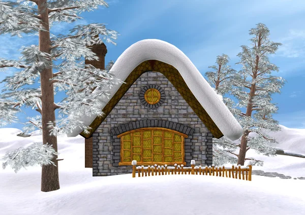 3D Rendering cabaña de invierno —  Fotos de Stock