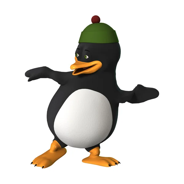 Representación 3D Pingüino de dibujos animados en blanco — Foto de Stock