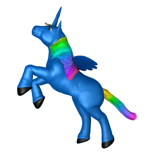 3D beyaz mavi tek boynuzlu at işleme — Stok fotoğraf