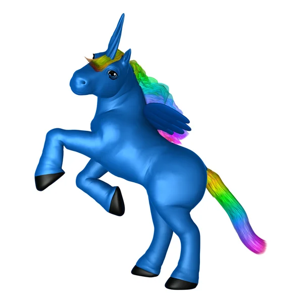 Unicorno blu 3D Rendering su bianco — Foto Stock