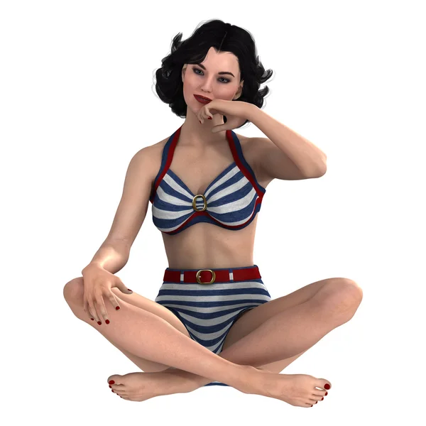 Rendu 3D pinup fille sur blanc — Photo