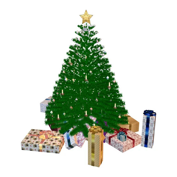 3D vykreslování vánoční strom na bílém — Stock fotografie