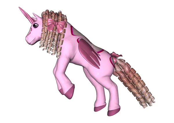 Representación 3D Unicornio rosado en blanco — Foto de Stock