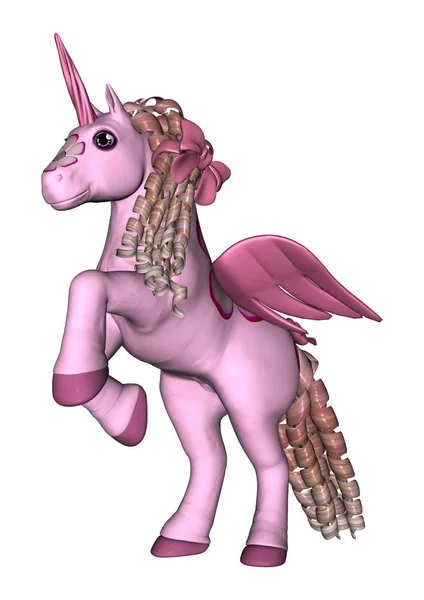 Representación 3D Unicornio rosado en blanco — Foto de Stock