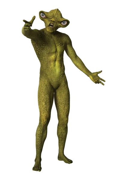 3D renderização verde alienígena em branco — Fotografia de Stock
