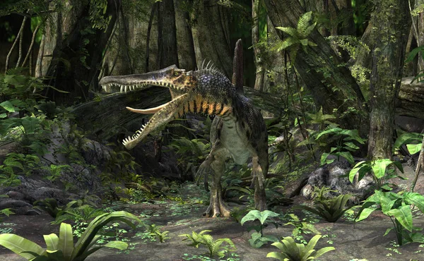 Representación en 3D del dinosaurio Spinosaurus — Foto de Stock