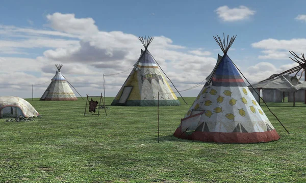 3D renderização aldeia nativa americana — Fotografia de Stock