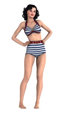 3D render Pinup kız beyaz