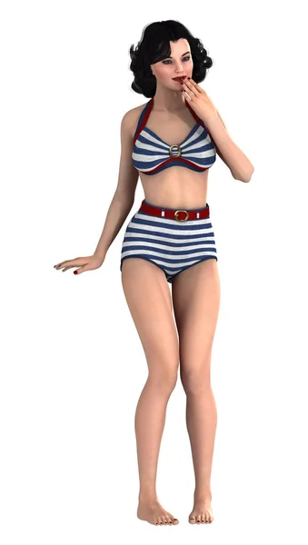 3D Rendering Pinup Girl on White — Stock Photo, Image