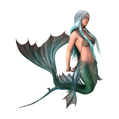 3D render fantezi deniz kızı beyaz