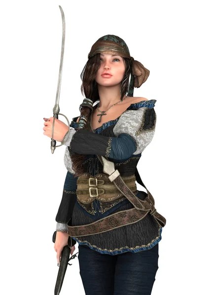 3D renderização pirata mulher no branco — Fotografia de Stock