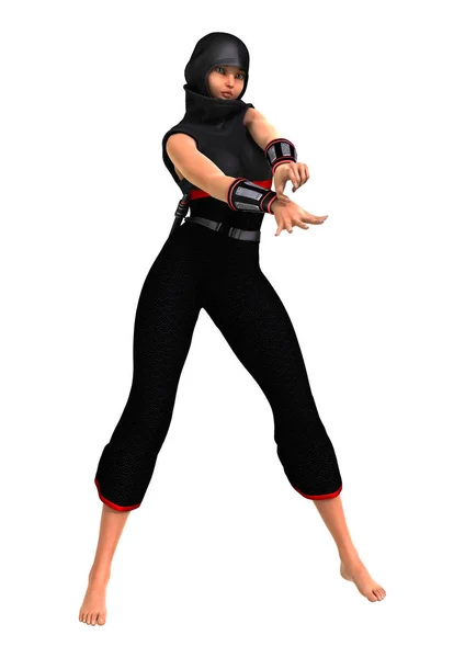 3D rendering θηλυκό Ninja σε λευκό — Φωτογραφία Αρχείου