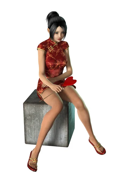 3D renderização mulher asiática no branco — Fotografia de Stock