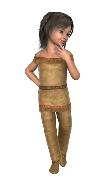 3D renderizado nativo americano chica en blanco — Foto de Stock