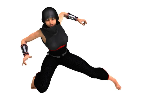 Perenderan 3D Ninja Perempuan di Putih — Stok Foto