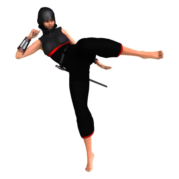 3D rendering kvinnlig Ninja på vit — Stockfoto