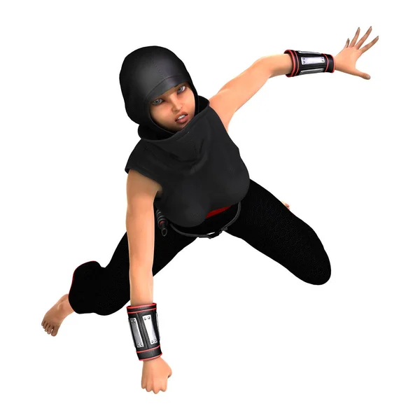 3D vykreslování žena Ninja na bílém — Stock fotografie